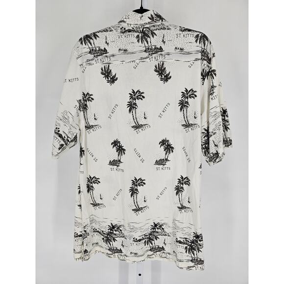 Vintage St Kitts Mens Sz XL Short Sleeve Button Up Collared Shirt White Black - Picture 4 of 4